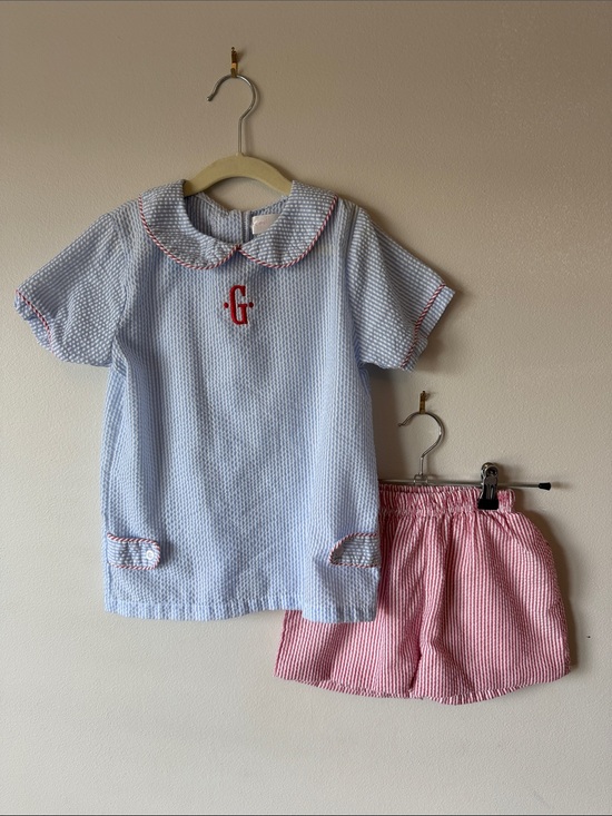 Cecil And Lou Other - Classic Seersucker Kids Set - Blue & Red